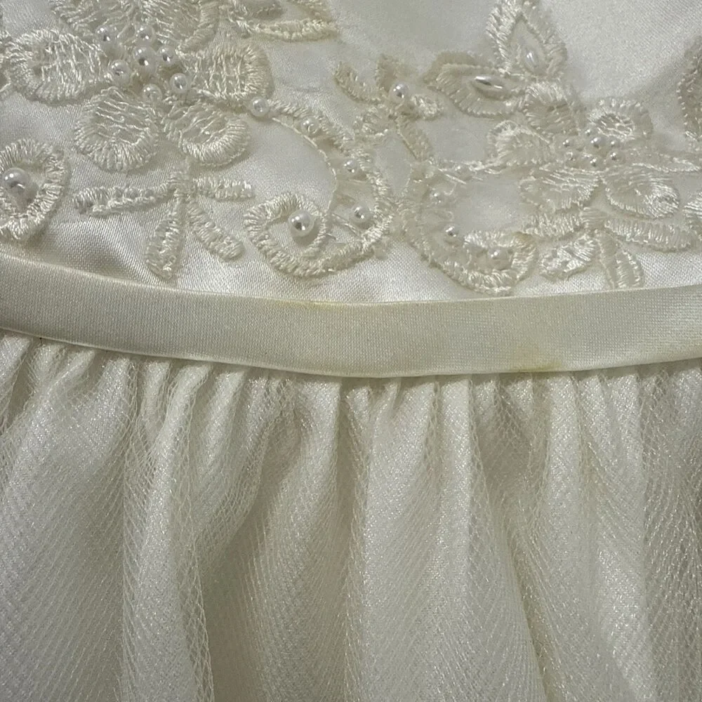 Majestic Dress Kids 4 Ivory Sleveless‎ Beaded Bow Tulle Ball Gown Formal Party